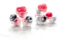 Fresh blueberry and raspberry in ice on table background Royalty Free Stock Photo