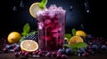 Fresh blueberry summer iced tea. Blueberry lemonade on table AI generated