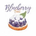 Fresh blueberry tart, hand draw sketch wate rcolor