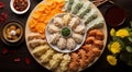 Fresh boiled dumplings. Chinese new year platter colorful dumplings