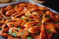 Fresh boiled prawns with coriander. A delicious dish of seafood Royalty Free Stock Photo