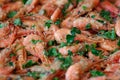 Fresh boiled prawns with coriander. A delicious dish of seafood