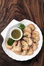 Fresh boiled prawns with zesty citrus dipping sauce Royalty Free Stock Photo