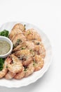 Fresh boiled prawns with zesty citrus dipping sauce Royalty Free Stock Photo