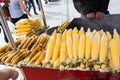 Fresh boiled and roasted corn is famous street food of Istanbul, Turkey. Grilled corn on the hot stove.