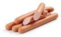 Fresh boiled sausages on white background