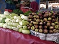 Fresh bottle gourd and brinjal in market ,india Royalty Free Stock Photo