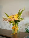 Fresh bouquet of chrysanthemums, delphiniums, pigweeds and amaranths Royalty Free Stock Photo