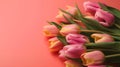 A fresh bouquet of delicate fragrant tulips on a pastel background. Spring is Easter.