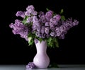 Fresh bouquet of lilac in vase isolated on black Royalty Free Stock Photo