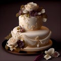 Fresh bouquet sweet love wedding celebration with cake generated by AI