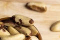 Fresh Brazil nuts peeled from the shell on the table Royalty Free Stock Photo