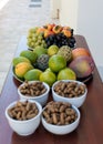 Fresh Brazilian tropical fruit trays and peanuts Royalty Free Stock Photo