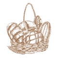 Fresh Bread Basket Hand Draw Sketch. Vector