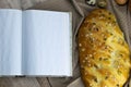 Fresh bread with blank notebook space for your text Royalty Free Stock Photo