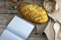 Fresh bread with blank notebook space for your text Royalty Free Stock Photo