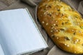 Fresh bread with blank notebook space for your text Royalty Free Stock Photo