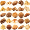 Bread collage on white background Royalty Free Stock Photo