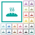 Fresh bread flat color icons with quadrant frames