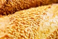 Fresh bread with golden crust close-up Royalty Free Stock Photo