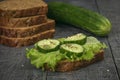 Fresh bread with lettuce and cucumber slices Royalty Free Stock Photo