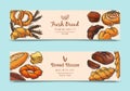 Fresh bread loaf banners vector illustration. Baking loaves, bagels and ciabatta. Fresh whole grain pastry baguette Royalty Free Stock Photo