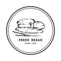 Fresh bread, loaf in hand drawn style. Logo for a bakery, cafe in retro style. Simple bread illustration. Royalty Free Stock Photo