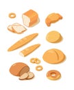 Fresh bread. Loaf pretzel fresh white and black baking bread from bakery pastries vector isometric food