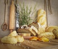 Fresh bread with oat sliced on a slate cutting board photo background copy space