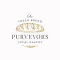 Fresh Bread Purveyors Abstract Sign, Symbol or Logo Template. Hand Drawn Loaf and Wheat Spica with Premium Typography Royalty Free Stock Photo