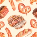 Fresh bread seamless decorative pattern