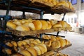 Fresh bread on a shelf in a bakery Royalty Free Stock Photo