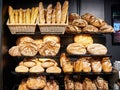 Fresh bread on shelves in bakery