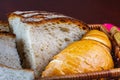 Fresh bread slice on rustic table Royalty Free Stock Photo