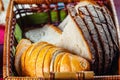 Fresh bread slice on rustic table Royalty Free Stock Photo