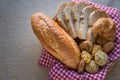 Fresh bread, sliced bread, french bread, cookie and croissant in the basket Royalty Free Stock Photo