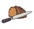 Fresh bread sliced with sharp kitchen knife