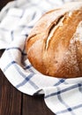 Fresh bread on table. Homemade bread. Kitchen or bakery poster design. Bread background