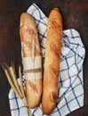 Fresh bread on table. Homemade bread. Kitchen or bakery poster design. Bread background