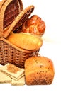 Fresh bread and wheat ear in the basket