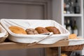 Fresh bread in wicker baskets Royalty Free Stock Photo