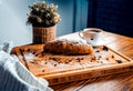 Fresh bread Wooden table