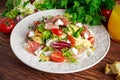 Fresh breakfast Omelette Salad with Parma Ham, feta cheese and vegetables