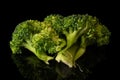 Fresh breen broccoli isolated on black glass Royalty Free Stock Photo