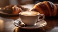 Fresh brewed cappuccino coffee with pastries. Generative ai