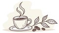 Fresh Brewed Coffee with Beans and Leafy Sprigs, vector design Generative AI Royalty Free Stock Photo