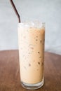 Fresh brewed ice coffee on wooden table