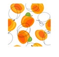 Fresh, bright apricots, leaves, fruits on a white background. Seamless texture. Doodle Royalty Free Stock Photo