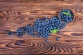 Fresh and bright blueberries. Healthy, ripe, raw and bright dark blue berries on a wooden background. Copy space. Summer fruits. Royalty Free Stock Photo