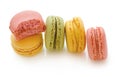 Fresh bright colored of Macarons, Sweet and colorful french macaroons isolated on white background with clipping path Royalty Free Stock Photo